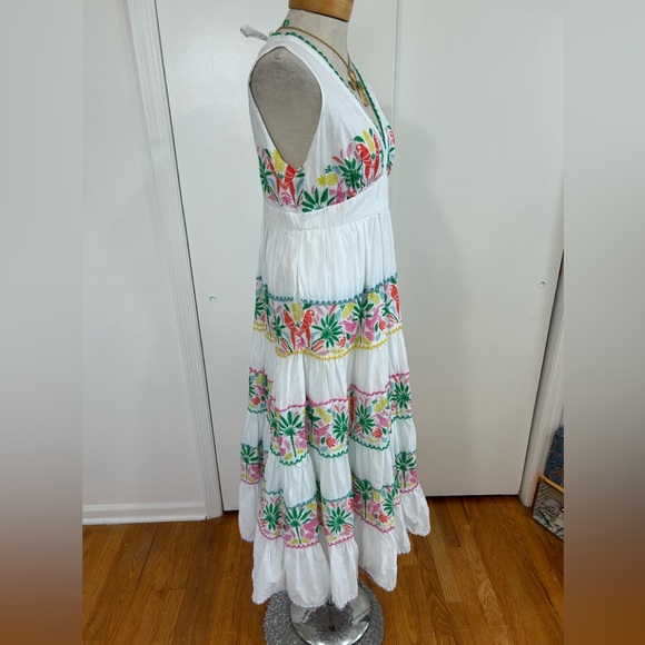 BODEN SERENA COTTON TIE FULL CIRCLE MAXI DRESS MULTI TROPICAL LOVE BIRDS PARROTS - Picture 13 of 13